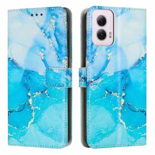 For Motorola Moto G 5G 2024 Painted Marble Pattern Leather Phone Case(Blue Green)