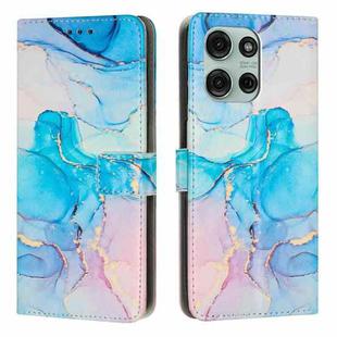 For Motorola Moto G75 Painted Marble Pattern Leather Phone Case(Pink Green)