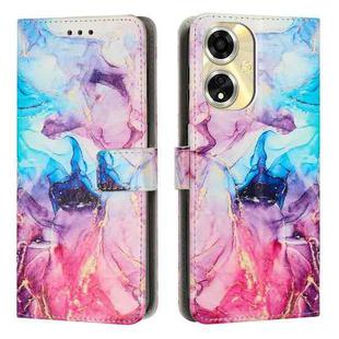 For OPPO A59 5G Global Painted Marble Pattern Leather Phone Case(Pink Purple)