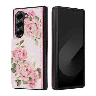 For Samsung Galaxy Z Fold6 Printed Double Buckle RFID Anti-theft Phone Case(Rose)