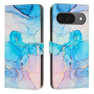 For Google Pixel 9 Painted Marble Pattern Leather Phone Case(Pink Green)