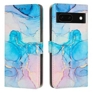 For Google Pixel 8A Painted Marble Pattern Leather Phone Case(Pink Green)