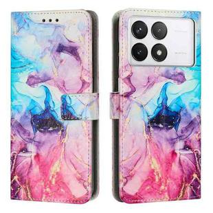 For Xiaomi Poco X6 Pro Painted Marble Pattern Leather Phone Case(Pink Purple)