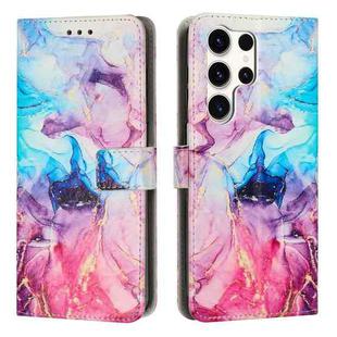 For Samsung Galaxy S24 Ultra 5G Painted Marble Pattern Leather Phone Case(Pink Purple)