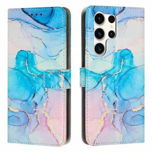 For Samsung Galaxy S24 Ultra 5G Painted Marble Pattern Leather Phone Case(Pink Green)