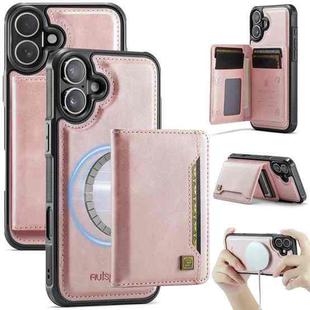 For iPhone 16 AutSpace A13 MagSafe Magnetic RFID Flip Card Bag Phone Case(Rose Gold)