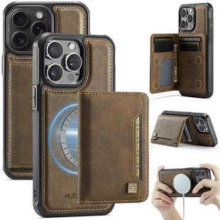For iPhone 13 Pro Max AutSpace A13 MagSafe Magnetic RFID Flip Card Bag Phone Case(Coffee)