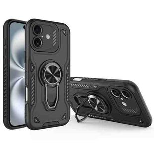 For iPhone 16 Metal Rotating Bracket TPU + PC Magnetic Phone Case(Black)