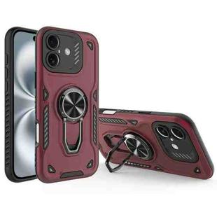 For iPhone 16 Metal Rotating Bracket TPU + PC Magnetic Phone Case(Dark Red)