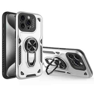 For iPhone 15 Pro Max Metal Rotating Bracket TPU + PC Magnetic Phone Case(White)