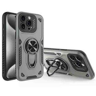 For iPhone 15 Pro Metal Rotating Bracket TPU + PC Magnetic Phone Case(Carbon Grey)