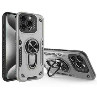 For iPhone 15 Pro Metal Rotating Bracket TPU + PC Magnetic Phone Case(Gray)