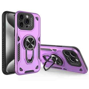 For iPhone 15 Pro Metal Rotating Bracket TPU + PC Magnetic Phone Case(Purple)