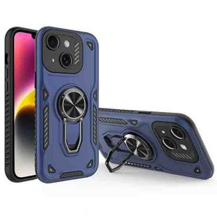 For iPhone 14 Plus Metal Rotating Bracket TPU + PC Magnetic Phone Case(Dark Blue)