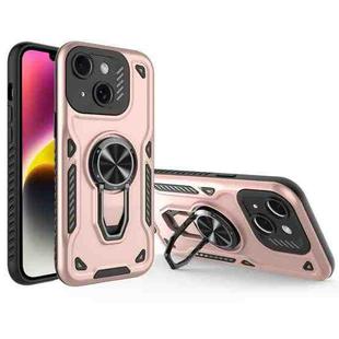 For iPhone 14 Plus Metal Rotating Bracket TPU + PC Magnetic Phone Case(Rose Gold)