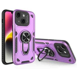 For iPhone 14 Plus Metal Rotating Bracket TPU + PC Magnetic Phone Case(Purple)