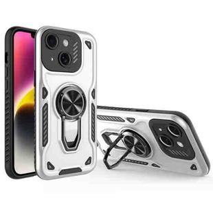 For iPhone 14 Metal Rotating Bracket TPU + PC Magnetic Phone Case(White)