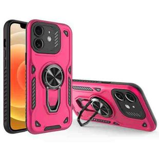 For iPhone 12 Metal Rotating Bracket TPU + PC Magnetic Phone Case(Rose Red)