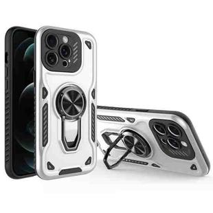 For iPhone 12 Pro Max Metal Rotating Bracket TPU + PC Magnetic Phone Case(White)