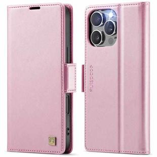 For iPhone 16 Pro AutSpace A11 Side Buckle MagSafe Magnetic RFID Phone Leather Case(Rose Gold)