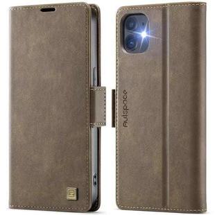 For iPhone 12 / 12 Pro AutSpace A11 Side Buckle MagSafe Magnetic RFID Phone Leather Case(Coffee)