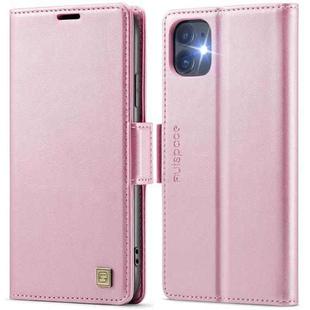 For iPhone 11 AutSpace A11 Side Buckle MagSafe Magnetic RFID Phone Leather Case(Rose Gold)