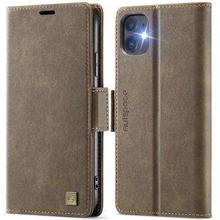 For iPhone 11 AutSpace A11 Side Buckle MagSafe Magnetic RFID Phone Leather Case(Coffee)