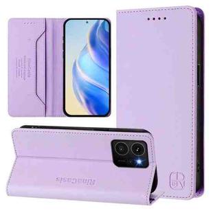 For HMD Skyline RC01 Dual-Folded Magnetic Suction RFID Leather Phone Case(Light Purple)