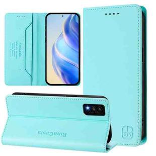 For TCL 30T / T603DL RC01 Dual-Folded Magnetic Suction RFID Leather Phone Case(Mint Green)