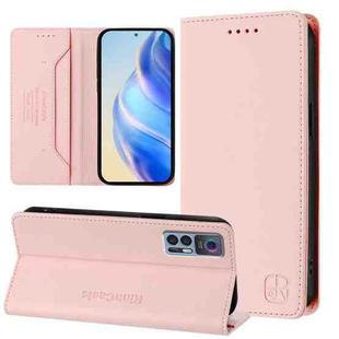 For TCL 30 4G / 30 5G / 30+ RC01 Dual-Folded Magnetic Suction RFID Leather Phone Case(Pink)