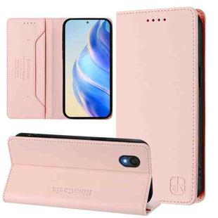 For TCL 201 RC01 Dual-Folded Magnetic Suction RFID Leather Phone Case(Pink)