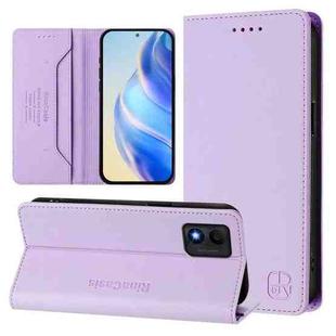 For TCL 303 RC01 Dual-Folded Magnetic Suction RFID Leather Phone Case(Light Purple)