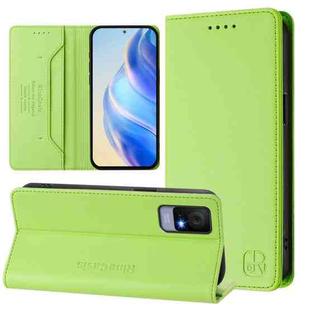 For TCL 405 / 406 / 408 RC01 Dual-Folded Magnetic Suction RFID Leather Phone Case(Grass Green)