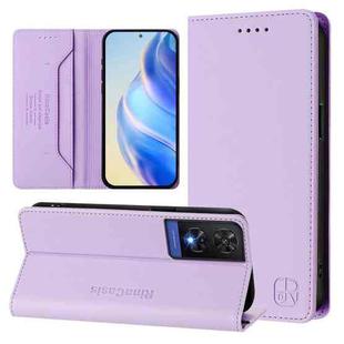 For TCL 505 RC01 Dual-Folded Magnetic Suction RFID Leather Phone Case(Light Purple)