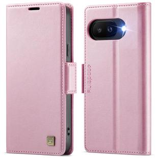 For Google Pixel 9a AutSpace A11 Side Buckle MagSafe Magnetic RFID Phone Leather Case(Rose Gold)