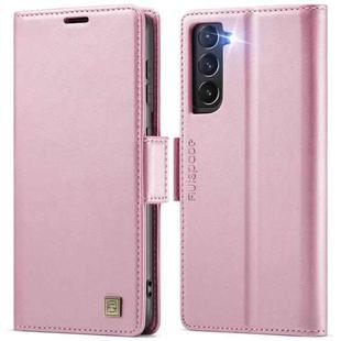 For Samsung Galaxy S21+ 5G AutSpace A11 Side Buckle MagSafe Magnetic RFID Phone Leather Case(Rose Gold)