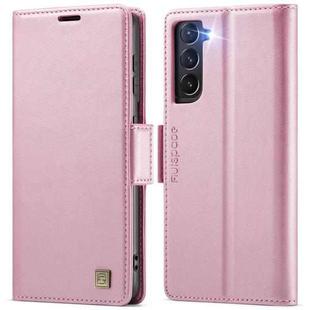 For Samsung Galaxy S22 5G AutSpace A11 Side Buckle MagSafe Magnetic RFID Phone Leather Case(Rose Gold)