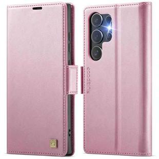 For Samsung Galaxy S22 Ultra 5G AutSpace A11 Side Buckle MagSafe Magnetic RFID Phone Leather Case(Rose Gold)