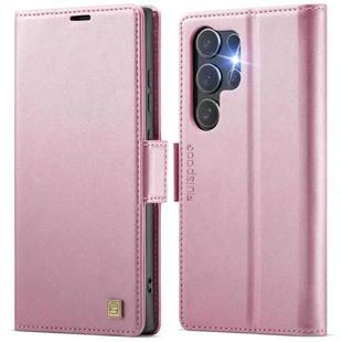 For Samsung Galaxy S23 Ultra 5G AutSpace A11 Side Buckle MagSafe Magnetic RFID Phone Leather Case(Rose Gold)