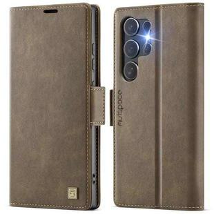 For Samsung Galaxy S23 Ultra 5G AutSpace A11 Side Buckle MagSafe Magnetic RFID Phone Leather Case(Coffee)