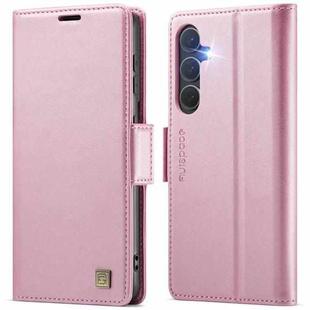 For Samsung Galaxy S24 FE 5G AutSpace A11 Side Buckle MagSafe Magnetic RFID Phone Leather Case(Rose Gold)