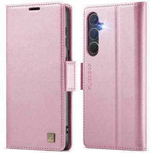 For Samsung Galaxy S23 FE 5G AutSpace A11 Side Buckle MagSafe Magnetic RFID Phone Leather Case(Rose Gold)