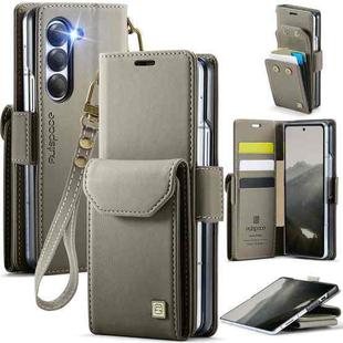 For Samsung Galaxy Z Fold5 5G AutSpace A23 Organ Card Bag Magnetic RFID PU Phone Case(Grey)