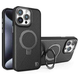 For iPhone 15 Pro Carbon Fiber MagSafe Holder Phone Case(Black)