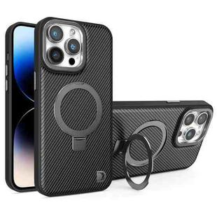 For iPhone 14 Pro Max Carbon Fiber MagSafe Holder Phone Case(Black)