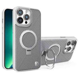 For iPhone 13 Pro Carbon Fiber MagSafe Holder Phone Case(Grey)