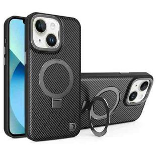 For iPhone 13 Carbon Fiber MagSafe Holder Phone Case(Black)