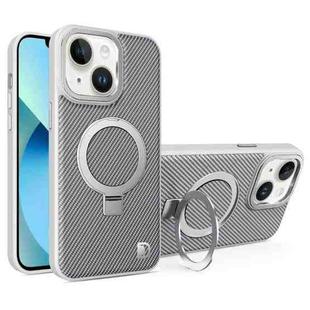 For iPhone 13 Carbon Fiber MagSafe Holder Phone Case(Grey)