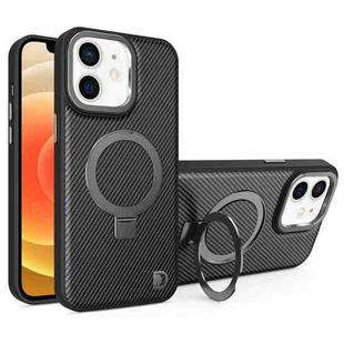 For iPhone 12 Carbon Fiber MagSafe Holder Phone Case(Black)