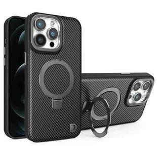 For iPhone 12 Pro Max Carbon Fiber MagSafe Holder Phone Case(Black)